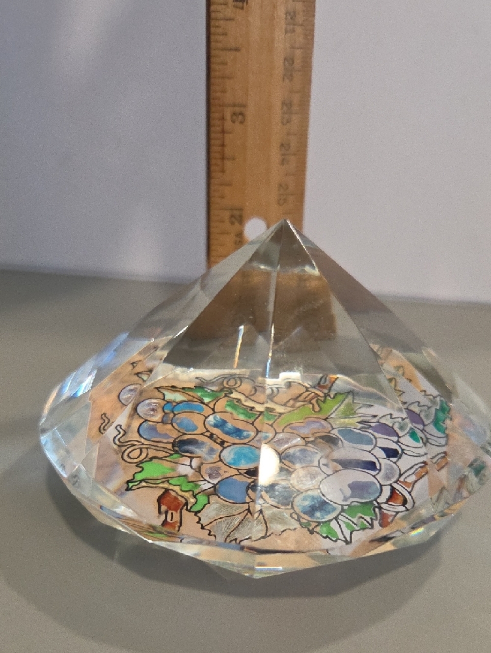 Faceted Glass Paperweight with Blue Grape Illustration - Picture 6 of 7